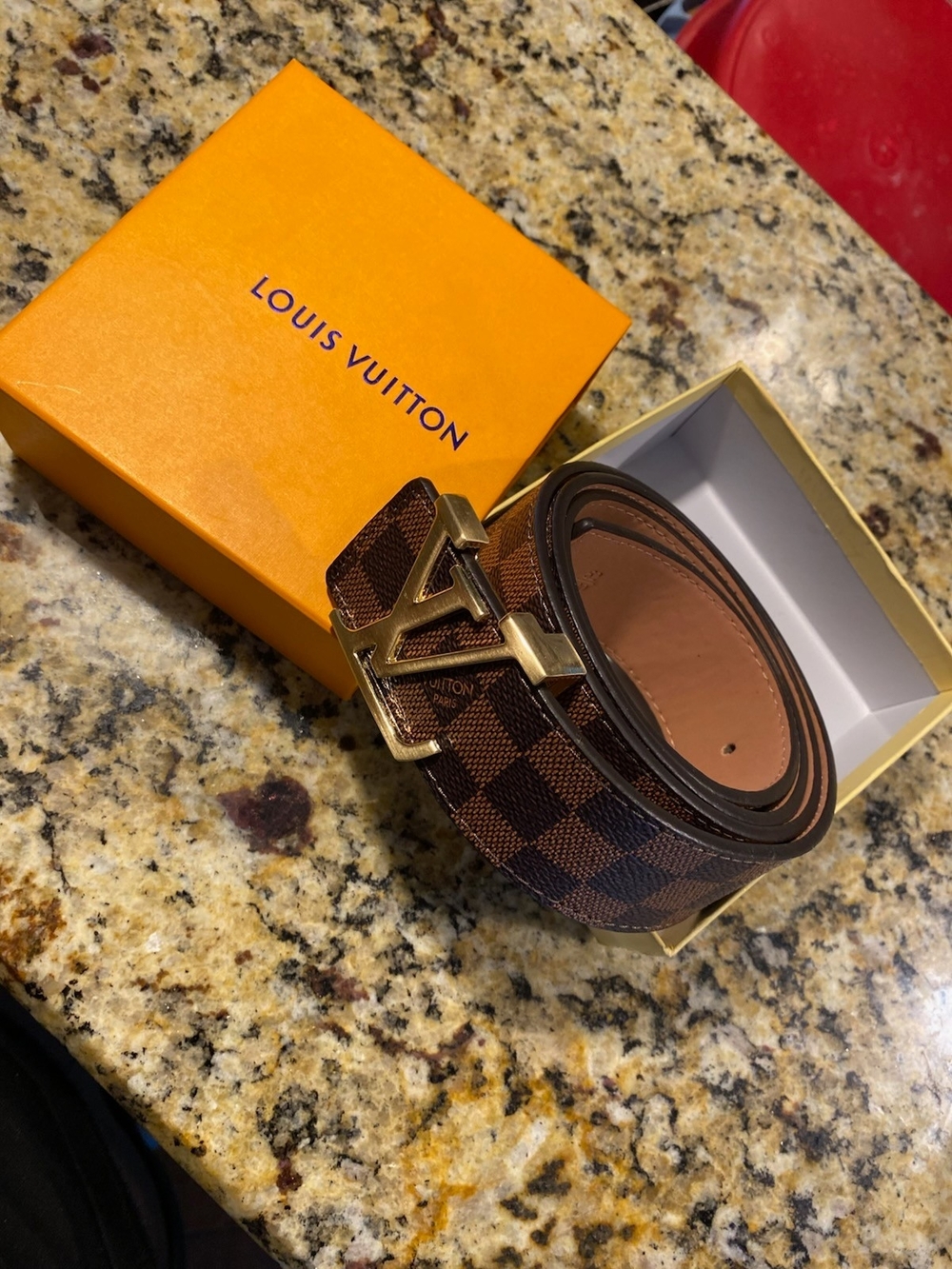 Louis Vuitton Brown Damier Ebene LV Initiales Belt with Gold Buckle